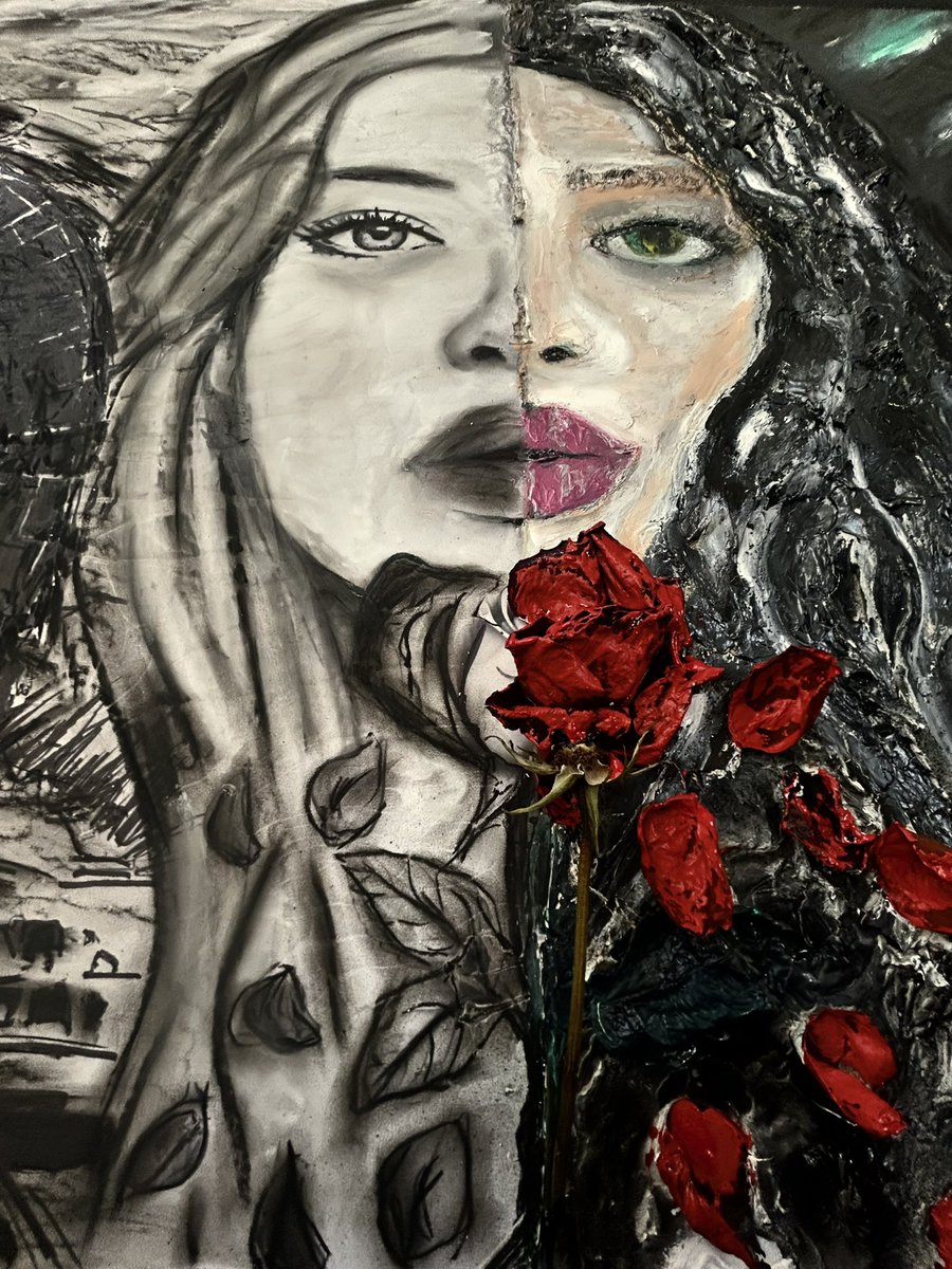 undereyeart's tweet image. UƎ: only Me 
#mixedmedia #train #traintrack #hummingbird #rose #tunnel #rabbit #drawing #art