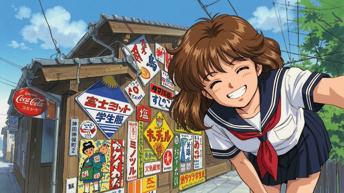 ?90年代のセル画風に挑戦してみました。 写真を背景にして、JKを描き 