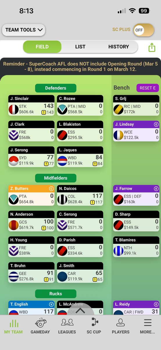 HaroldWilsonSC's tweet photo. Not final by any means, but here’s what we’re currently rolling with.
#SuperCoach https://t.co/QF9VZgw6z8