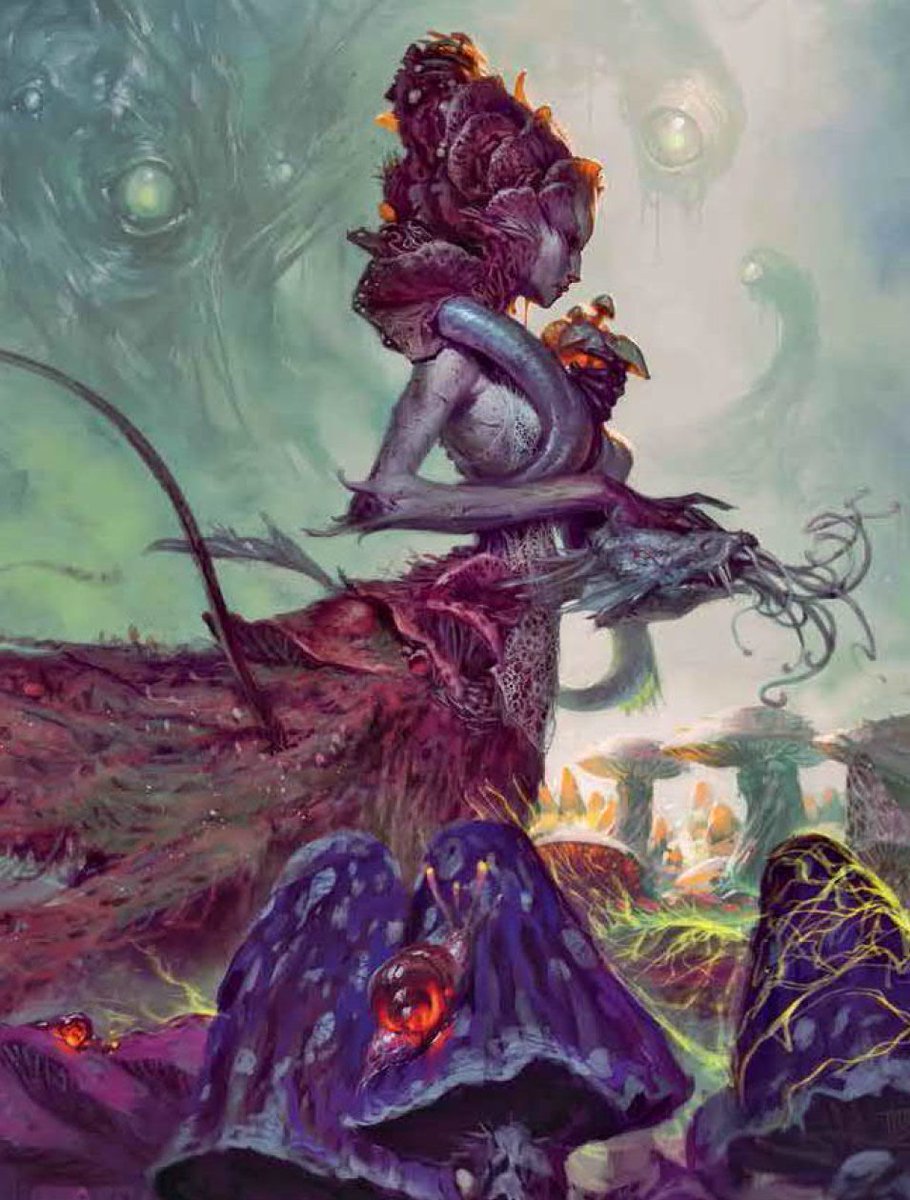 This marketing art by Tyler Jacobson for the release of the 2015 Rage of Demons campaign book shows Zuggtmoy, Demon Queen of Fungi, at her wedding to Juiblex.
