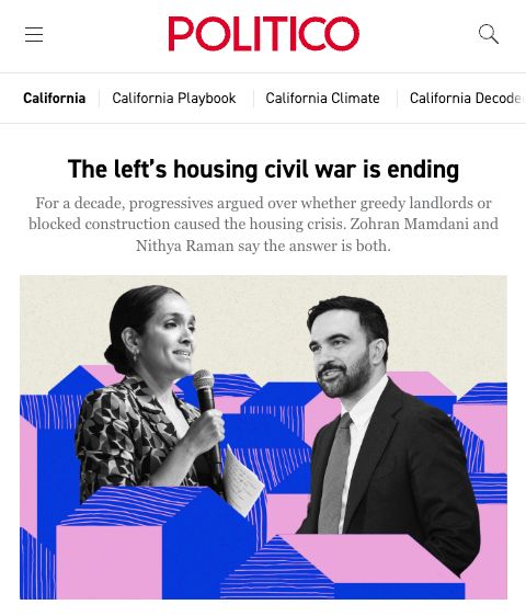 NYC Mayor Mamdani pitched a 12,000-home project and cited Tokyo's permit numbers in debates.

LA Councilmember Raman supported single-family rezoning and transit-housing laws. 

Both DSA-aligned, and they agree on the need to build more housing.

politico.com/news/2026/03/0…