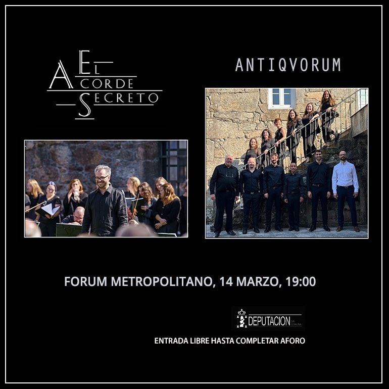ElAcordeSecreto's tweet photo. En El Acorde Secreto nos hace mucha ilusión invitar al Coro de Cámara Antiqvorum a compartir con nosotros una tarde muy especial de música. Será este sábado a las 19:00 en el Forum Metropolitano de A Coruña. ¡Os esperamos! https://t.co/6VxWvJjwXw