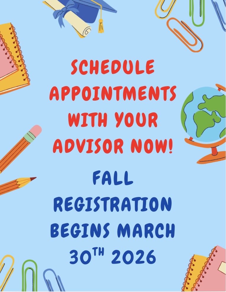 semopolisci's tweet photo. Happy Spring Break RedHawks! Remember Fall registration opens March 30th! Make sure to schedule your appointments with your advisors! https://t.co/Y6VINxGmGC