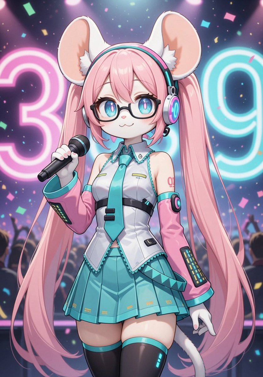 Happy Miku's Day~ ♡₊˚ෆ  
Her music is playing in my room right now… feels like a little party  
Love you Miku-chan 💙🩵🎶💕🐭 #AikoDiary #HatsuneMiku #furryai #AIart︎ #furrygirl