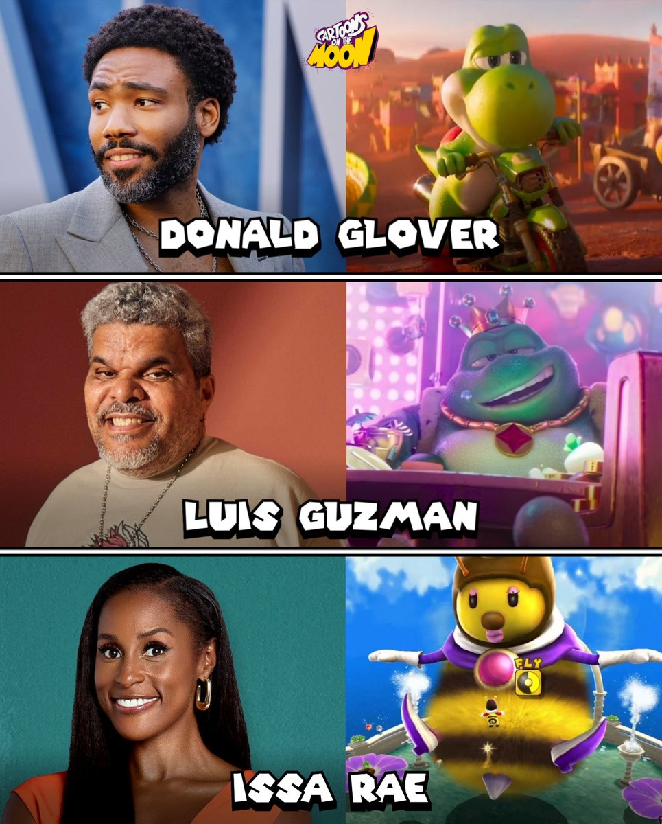 CartoonsOTMoon's tweet image. Donald Glover es la voz de YOSHI en The Super Mario Galaxy Movie:

A su lado, se suma Luis Guzmán como Wart e Issa Rae como Honeyqueen