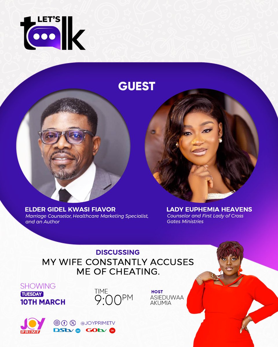 JoyPrimeTV's tweet image. "My wife constantly accuses me of cheating."

Join the conversation tomorrow on #LetsTalk at 9 P.M. as we dive deep into relationships, trust, and the struggles people face behind closed doors.