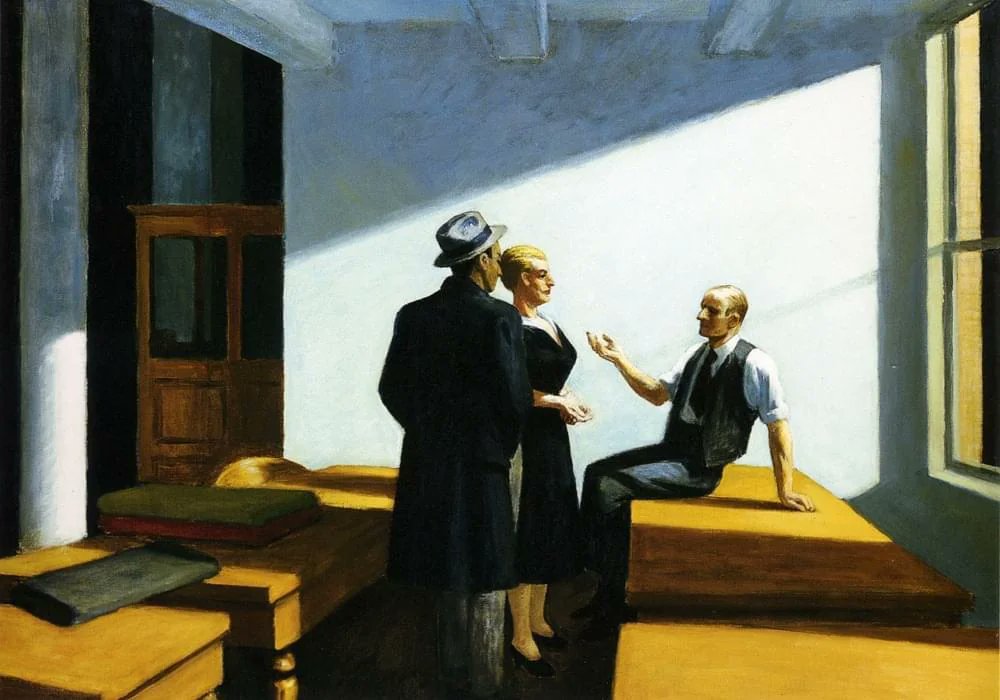 pantomathwar's tweet photo. Conference at Night, Oil on Canvas, Edward Hopper, 1949 https://t.co/L23Tu1clNR