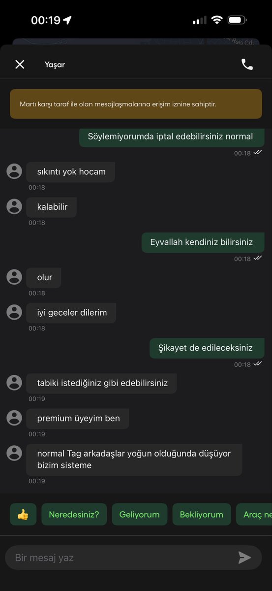 cnrd35's tweet photo. @martiteknoloji @OguzAlperOktem 
Sürücü hem gelmiyor, hemde benim iptal etmem gerektiğini söylüyor. Şuan taksiye bineceğim ve arkadaş kendini haklı görüyor inanılır gelmiyor maalesef dedikleri.. komedi.. https://t.co/RaYpv4JIau