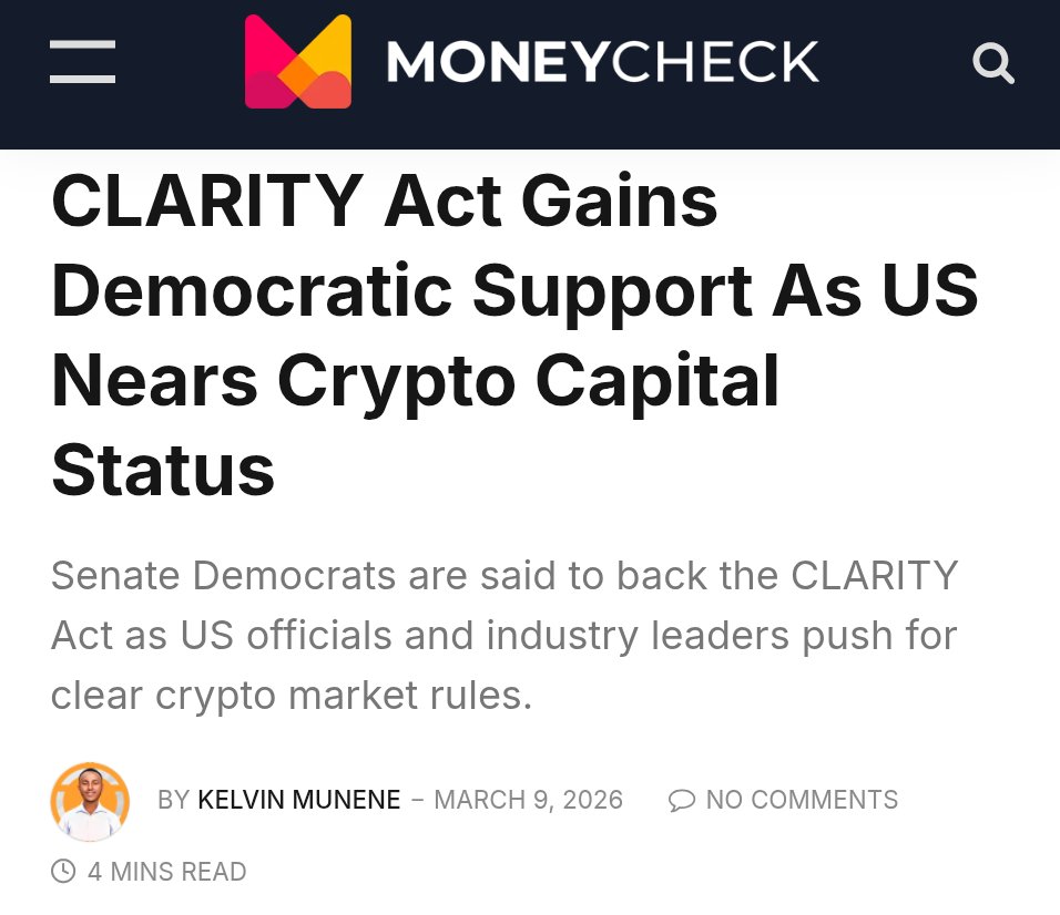 🚨JUST IN:
Clarity Act gains Democratic support - the Bill will soon pass the Senate!

This will flip the switch for #XRP and #Ripple 👀 ...
All-time-highs in 2026 👊