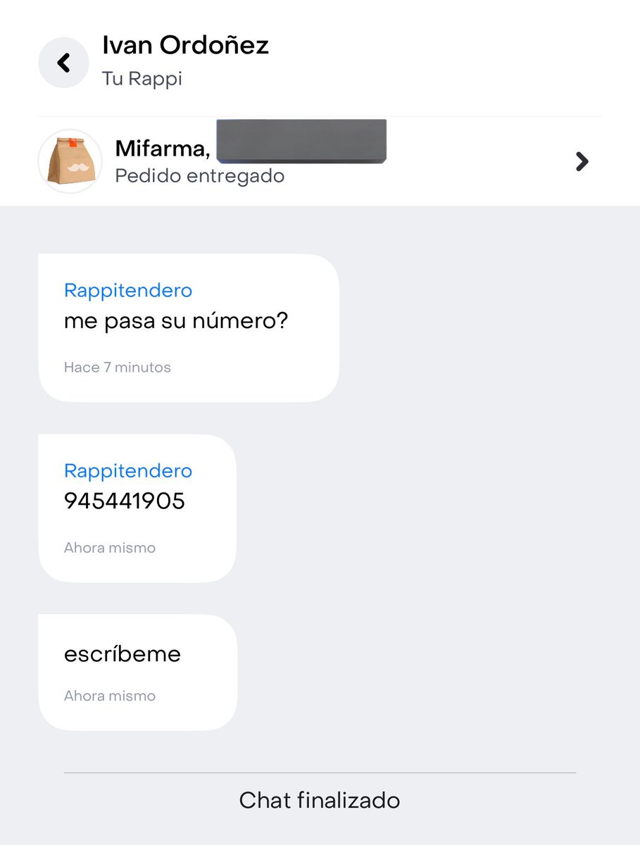 NinaSunqu's tweet photo. @PeruRappi Hoy uno de sus repartidores, Iván Ordóñez, usó el chat del pedido para acosar. No respondí a su primer ni segundo mensaje. A pesar de que el chat se dio por finalizado, el repartidor siguió enviando mensajes y luego hasta su número.

Las apps de delivery no pueden convertirse en un canal de acoso a usuarias.

@PeruRappi , van a hacer algo? Ya presenté mi reclamo en la app con los screens y, hasta el momento, no he recibido ni un solo mensaje o llamada de respuesta.