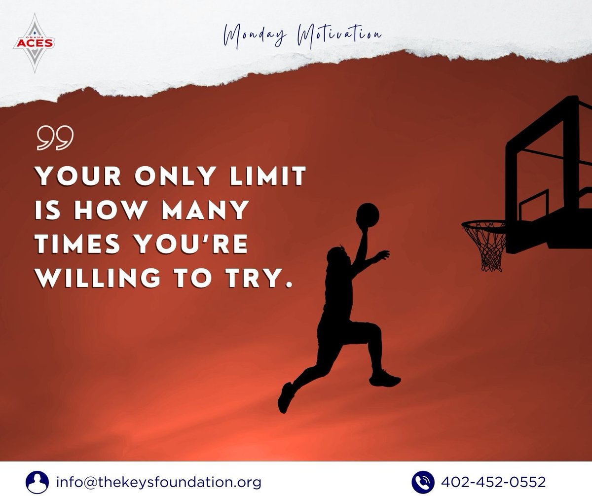 "Your only limit is how many times you’re willing to try. Every attempt, every stumble, every step forward brings you closer to the person you’re meant to become. ✨

#OmahaAces #KeysFoundation #NeverGiveUp #KeepTrying #Limitless #ChasingGreatness