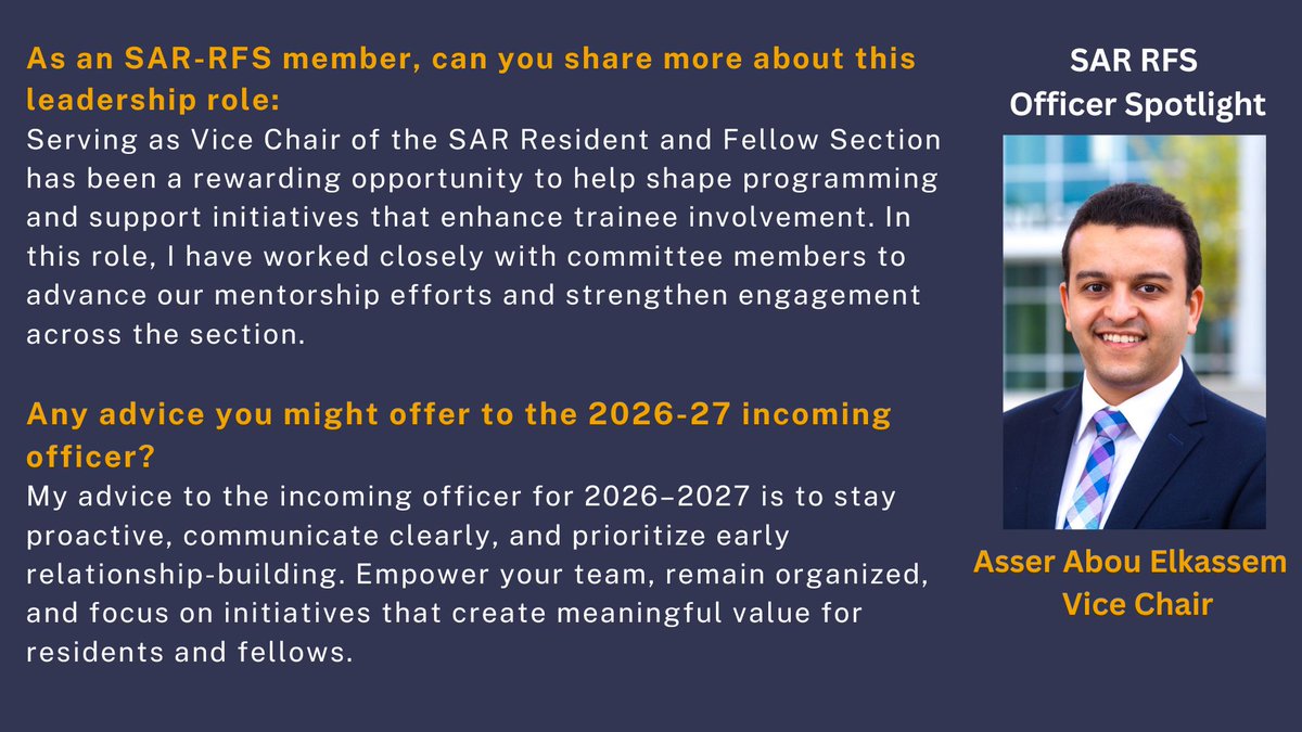 SAR_RFS's tweet photo. Another day, another outstanding @SAR_RFS
officer to introduce!  Read below for the great advice
@Asser_AE has for our incoming officers. 

 #radres Don't forget to  apply by 3/9- here is the link: https://t.co/IJIvQ0flhl https://t.co/sSSDG61aop