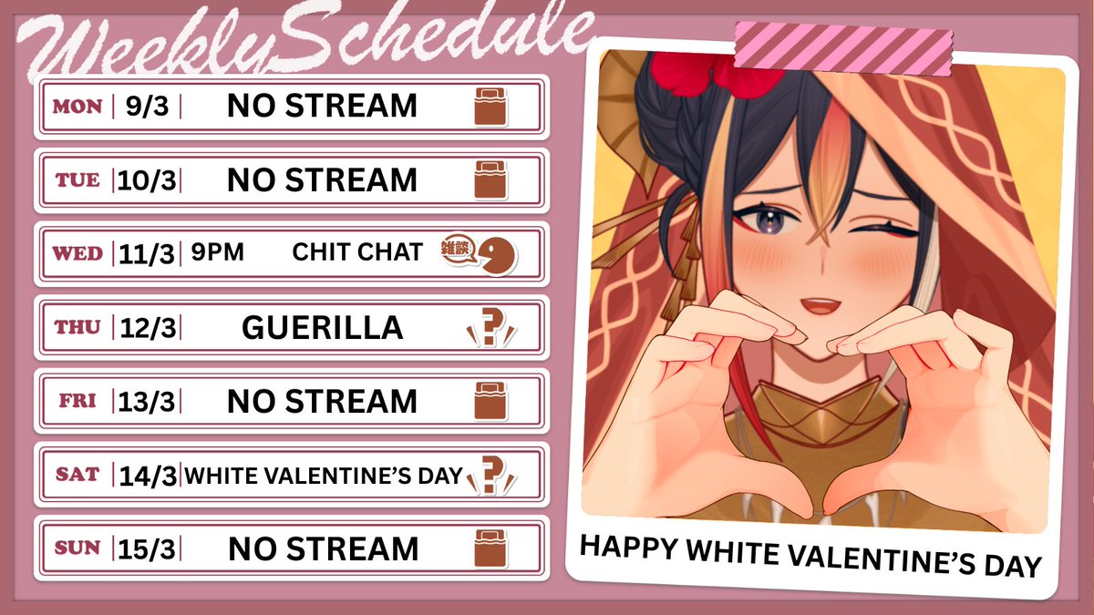 EbisuAsa's tweet photo. SCHEDULE IS UP !!! ✨
I WILL BE BACK TO STREAM ON 11 MARCH 💝
As always, you'll find me in YT or Twitter
Hope to see you all soon 🫶
#Vtuber #envtuber #myvtuber #AsaGoFly https://t.co/zmAdR0bPQm
