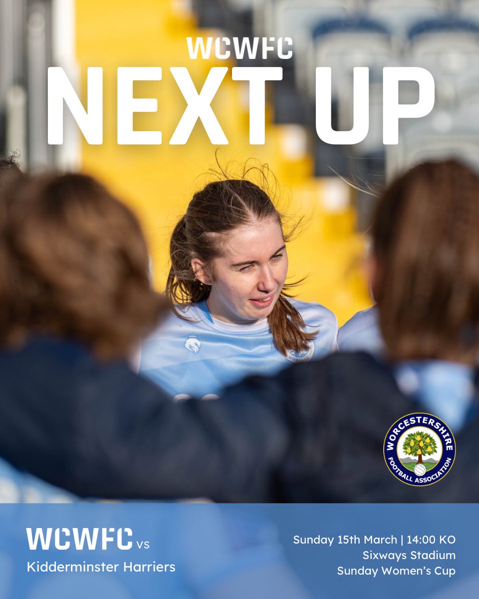 WCWomenFC's tweet photo. NEXT UP! 

A semi final showdown awaits 🤩

🆚 @harrierswomen 
🏟️ Sixways Stadium, WR3 8ZE
🏆 Sunday Women’s Cup
🎟️ £6 for Adults, £4 for Concessions and £2 for Under 16s 
🅿️ FREE Parking
🍴Refreshments Available 
🔗 https://t.co/AkdtqlJYYW

#WCWFC #RISE https://t.co/VAp0kHKYKD