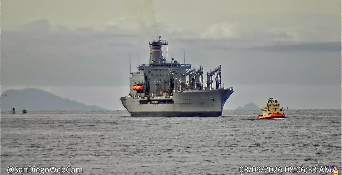 WarshipCam's tweet photo. USNS Patuxent (T-AO-201) Henry J. Kaiser-class replenishment oiler coming into San Diego - March 9, 2026    SRC: YT- SanDiegoWebcam https://t.co/yeZbIIDbH4