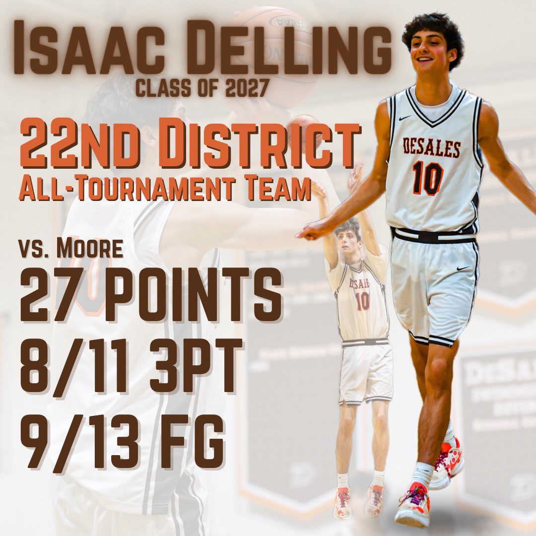DeSalesHoops1's tweet photo. ISAAC DELLING

All 22nd District and a clutch performance in Round 1 of the 6th Region Tournament. 

Congrats, Isaac! https://t.co/0ReKQAlfBh