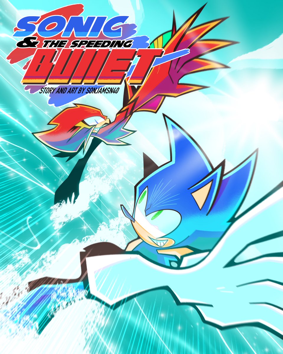 Been working on a new comic with my Sonic oc Bullet the Falcon and I will be posting 2 pages weekly starting this Wednesday!

Here’s the cover