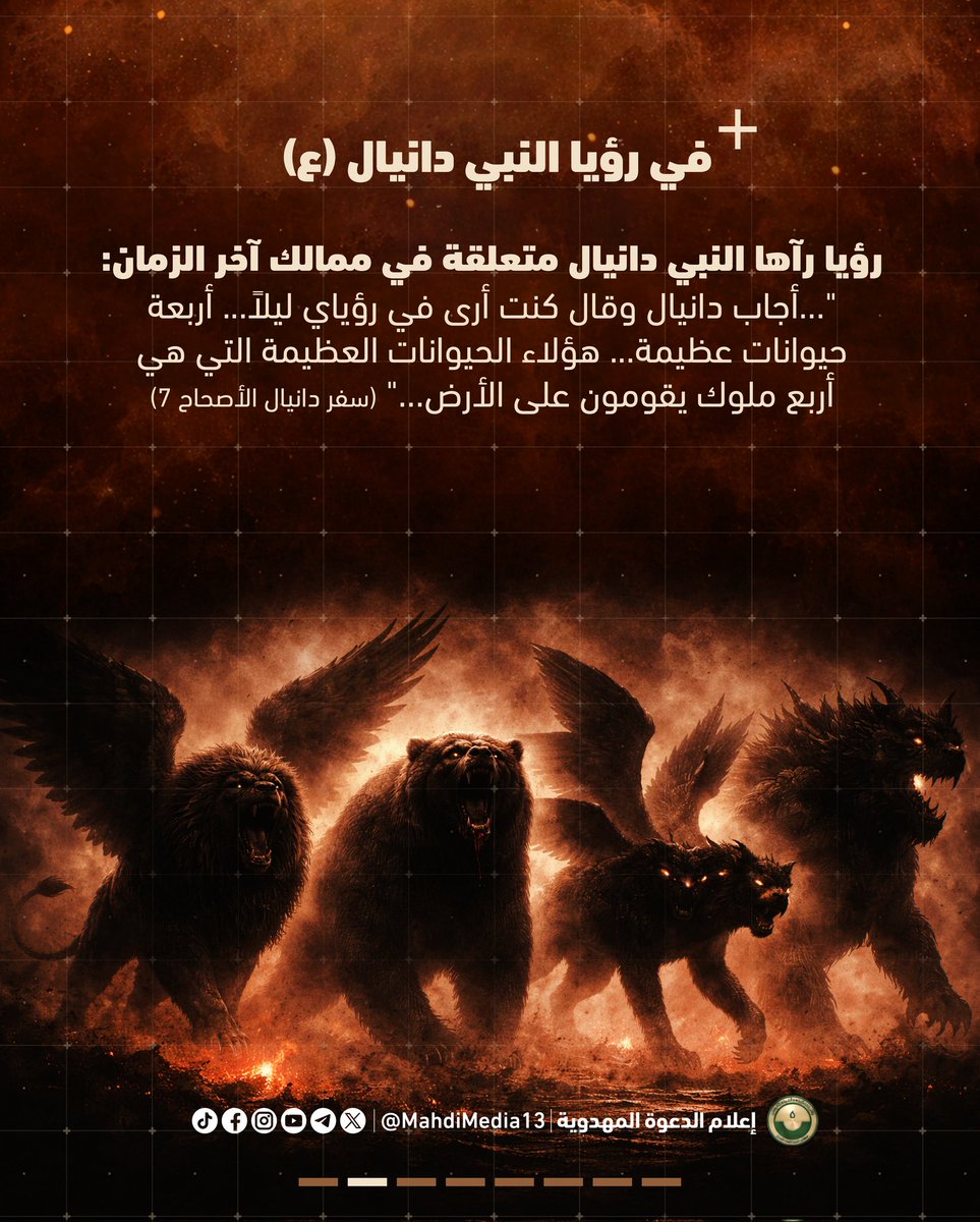 MahdiMedia13's tweet photo. نهاية أمريكا في التوراة

هل ورد ذكر أمريكا في نصوص التوراة؟
هل أشارت تلك النصوص للدول التي سبقت أمريكا؟
هل هناك إشارة لزوالها؟
من الذي سيأتي بعد أمريكا؟

تعرف على إجابة هذه الأسئلة في هذا العمل.

#التوراة #اليهود #مسيحي #أمريكا

مطلبنا #فتح_المكتب الرسمي للسيد #احمد_الحسن

المصادر:
- التوراة: سفر دانيال - الاصحاح الثاني (31-45) ؛ سفر دانيال - الاصحاح السابع.
- الجواب المنير عبر الأثير - السيد أحمد الحسن: ج1 س15، ج4 س327.

رابط جميع كتب السيد أحمد الحسن:
https://t.co/AXyzcQkQEs
—----------------
