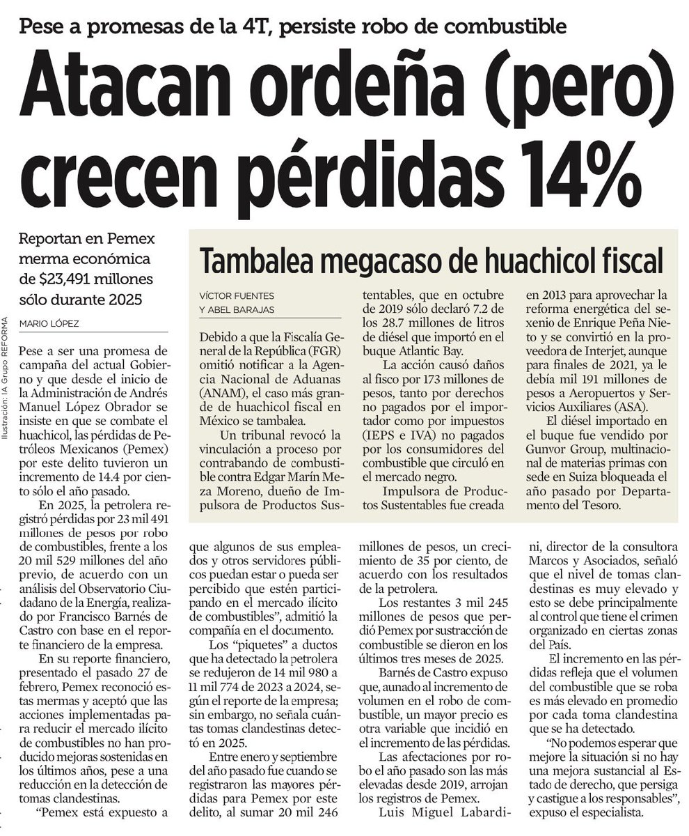 🚨Ya no son 600 mil millones de pesos robados en la estafa más grande de la historia de México. Añádanle otros 24 mil millones solo durante 2025. Encima, no hay responsables, ni vinculados a proceso; además de que se le sigue metiendo dinero a <a href="/Pemex/">Petróleos Mexicanos</a>. Pendejos y ladrones.