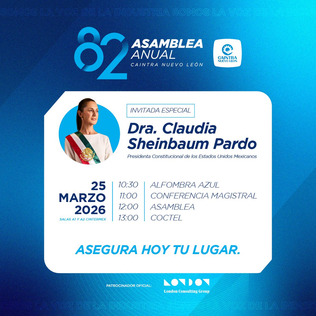 La industria de Nuevo León tiene un espacio para encontrarse y construir futuro. ⚙️

Te invitamos a formar parte de la 82 Asamblea Anual de CAINTRA, un punto de encuentro donde empresarios, industriales y líderes del sector se reúnen para intercambiar ideas, fortalecer alianzas y