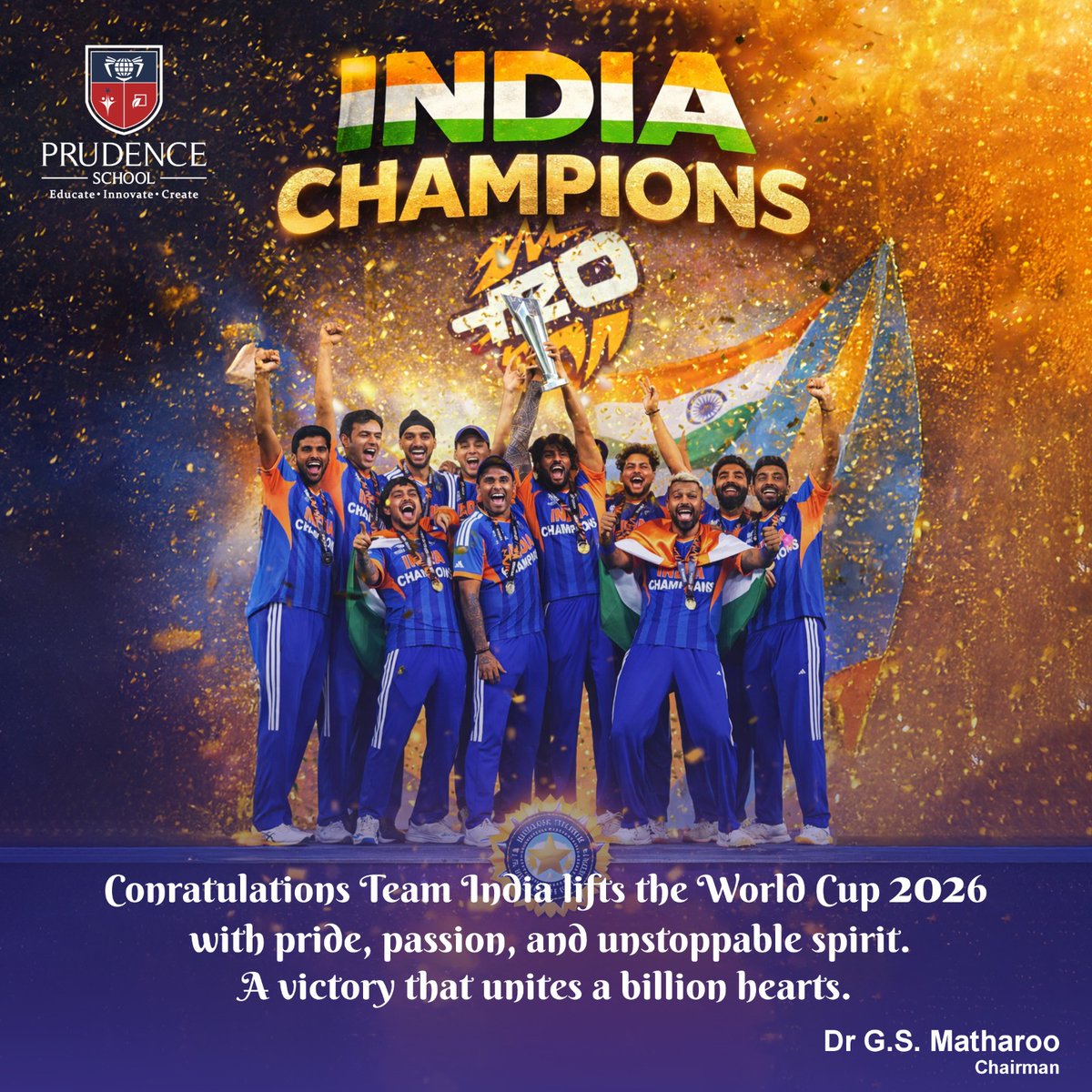 school_prudence's tweet photo. Well done, Team India! Your spectacular victory in the T20 World Cup final has truly made the nation proud. https://t.co/ZHkQVv4wiU