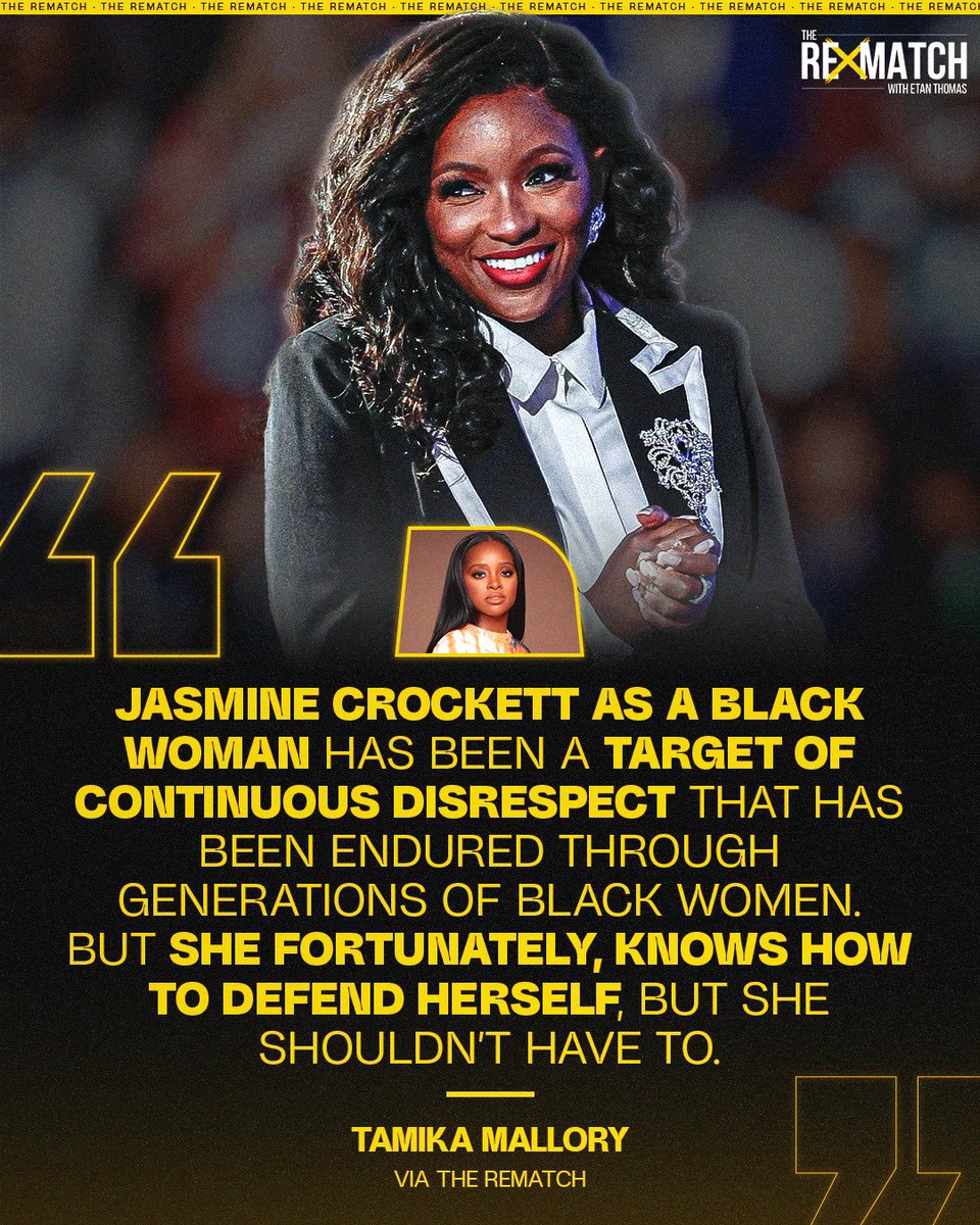 etanthomas36's tweet image. Much Respect CongressWoman #JasmineCrockett 👊🏾
Great discussion with Tamika Mallory 
on #therematch 

YouTube link to full discussion is below 
youtu.be/GLSNHKEhSWU

#ProtectBlackWomen 
#WomensHistoryMonth