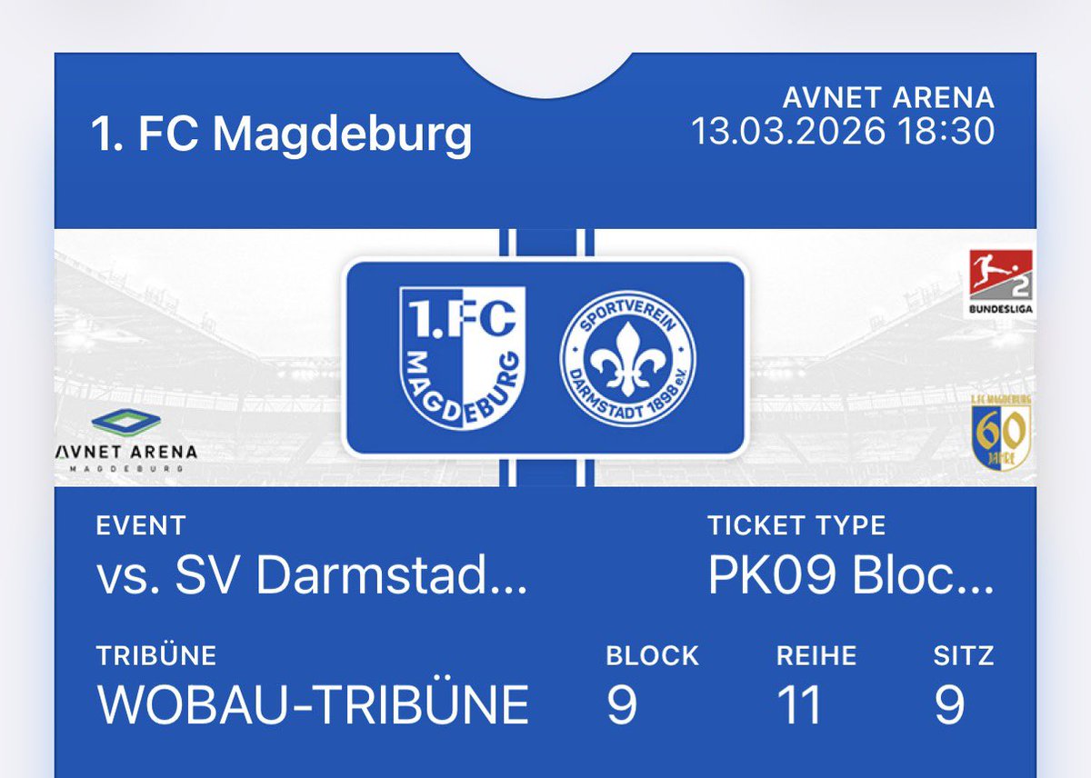 sedlacekad's tweet photo. ⚠️ Mám na prodej dva lístky vedle sebe na páteční zápas Magdeburg x Darmstadt. Blok 9 - protilehlá tribuna. Pořizovací cena byla 40€/ks, ale určitě se můžeme domluvit. @DestinaceFotbal https://t.co/2gbp526RXG