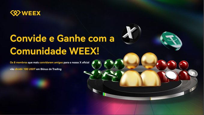 WEEX Convide &amp; Ganhe (X)
💰 RECOMPENSAS DO EVENTO:
🎁 Pool de Prêmios: 100 USDT
🏆 8 Vencedores dividirão o prêmio total com base na atividade:

1️⃣ 25 USDT
2️⃣ 20 USDT
3️⃣ 15 USDT
4️⃣ 10 USDT
5️⃣ 9 USDT
6️⃣ 8 USDT
7️⃣ 7 USDT
8️⃣ 6 USDT

📋 Critérios de Elegibilidade:
Seguir <a href="/WEEX_Brasil/">WEEX Brasil</a>