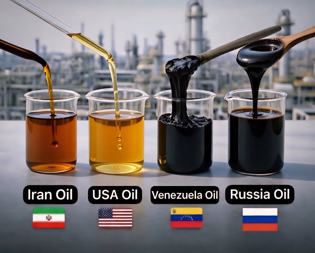 Crude Oil Quality &amp; Refining 🛢

1. 🇺🇸 United States (WTI) – 39–41° API
• Light, sweet crude
• Very easy to refine, high gasoline &amp; jet fuel yield.

2. 🇮🇷 Iran (Iran Light) – 33–36° API
• Medium-light crude
• Iran Light sits near the medium-light range that many refineries