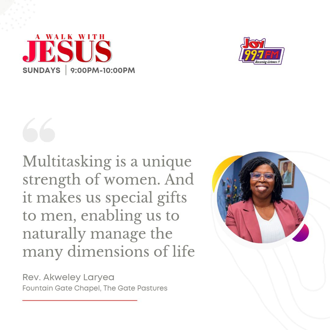 Joy997FM's tweet photo. “Multitasking is a unique strength of women…”
Rev. Akweley Laryea highlights the grace and capacity God has placed within women to nurture, lead, and manage life’s many responsibilities with wisdom and strength.
#AWalkWithJesus #Joy997FM https://t.co/ZZrB8WER9B