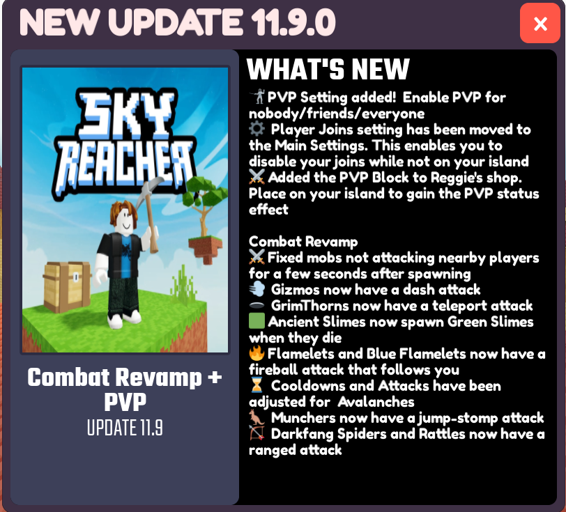 PVP and a Mob Revamp!  Check out the latest update