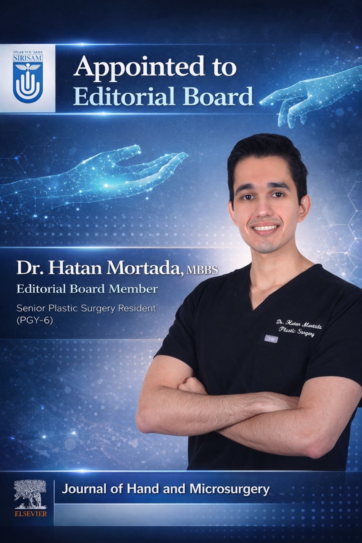 HatanMortada's tweet photo. يسعدني الإعلان عن انضمامي إلى هيئة تحرير مجلة Journal of Hand and Microsurgery بصفتي Editorial Board Member وذلك بدعوة كريمة من رئيس التحرير (Editor in Cheif).

ممتن لهذه الثقة، وأتطلع للعمل مع هيئة التحرير والمراجعين لدعم نشر الأبحاث عالية الجودة في مجال الجراحة المجهرية و جراحات الترميم و اليد والمساهمة في تقدم هذا المجال علميًا.

🔗 للاطلاع على المجلة:
https://t.co/wD4un02OK2