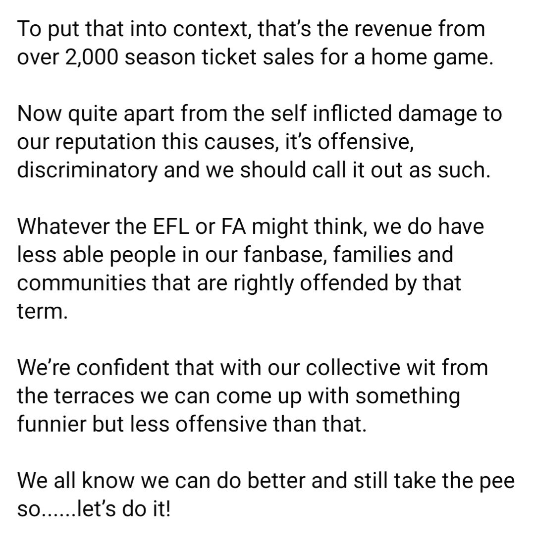 TheMillwallFans's tweet photo. Unfortunately, and we know it’s a Millwall birthright to take the pee out Palace, but as predicted we’ve been handed a £45k fine from the FA following the ‘South London Sp******s’ chant from some areas of our support at the Palace cup game.
@TheMillwallFans 
@MillwallFAB https://t.co/QpL7rfzHQe