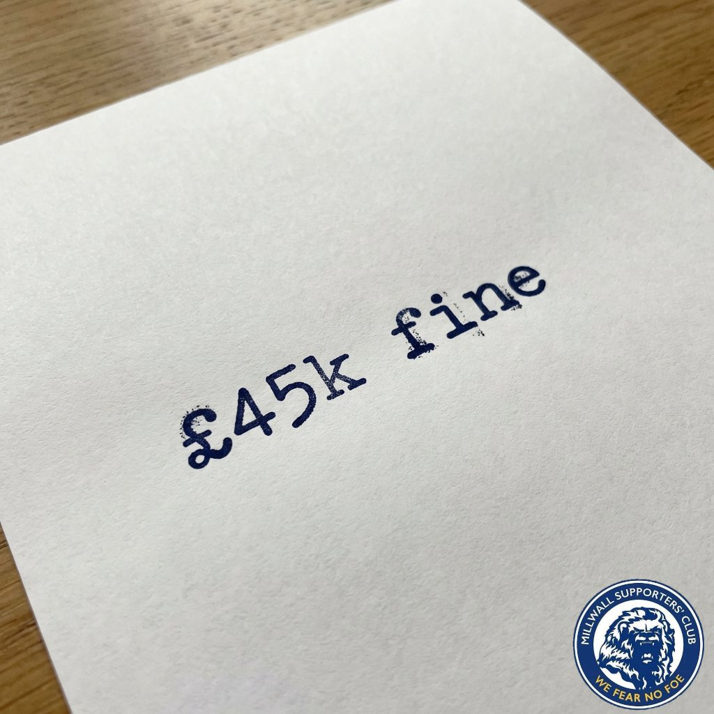 TheMillwallFans's tweet photo. Unfortunately, and we know it’s a Millwall birthright to take the pee out Palace, but as predicted we’ve been handed a £45k fine from the FA following the ‘South London Sp******s’ chant from some areas of our support at the Palace cup game.
@TheMillwallFans 
@MillwallFAB https://t.co/QpL7rfzHQe