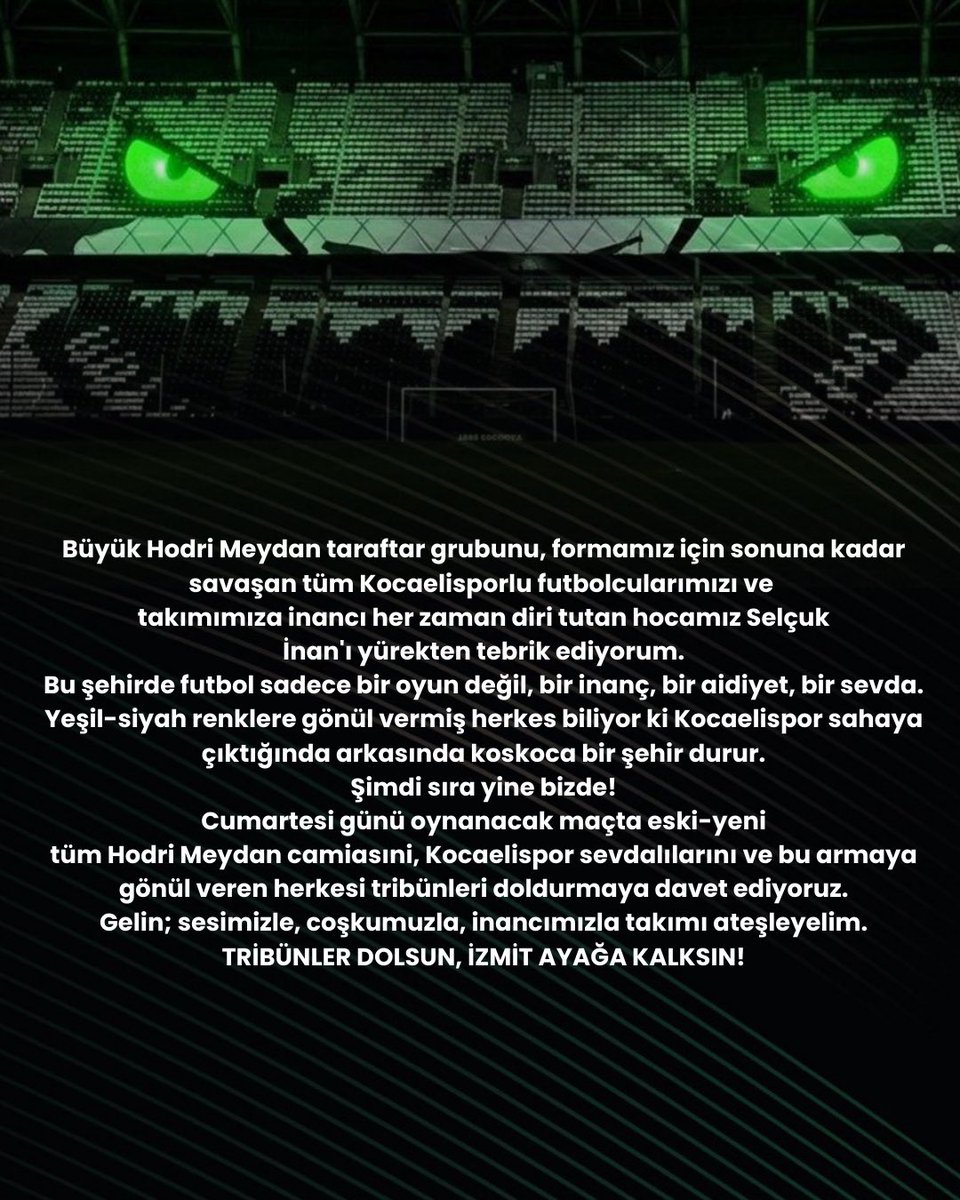 ulasozcan1989's tweet photo. TRİBÜNLER DOLSUN, 
İZMİT AYAĞA KALKSIN! https://t.co/zifGOjhxHO