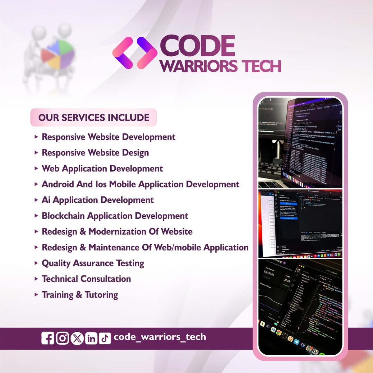codewarriors02's tweet photo. Happy New Week from Code Warriors Tech.

 Code Warriors Tech is here to help you create a clean, responsive website that connects you with the right audience.

Contact us via email: Codewarriorstech@gmail.comLet’s build something great together this week.

#CodeWarriorsTech https://t.co/AFpUTszKtH
