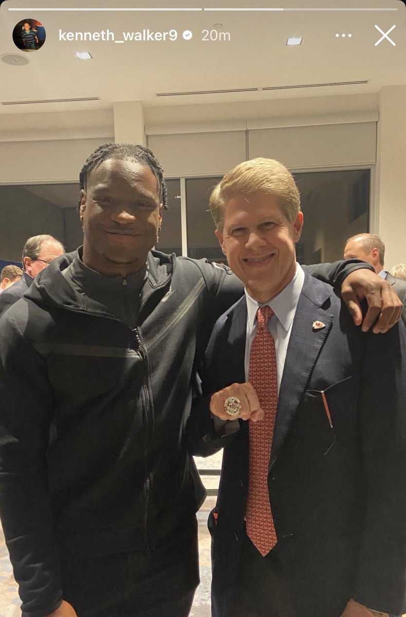 Now newest #Chiefs RB Kenneth Walker already all smiles with CEO/Owner Clark Hunt (per Walker's IG Story)