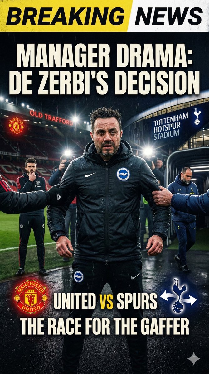 GodiPaglu's tweet photo. 🚨 PREMIER LEAGUE MANAGER CHAOS 🚨

Tottenham could sack Igor Tudor… and steal Manchester United’s top managerial target Roberto De Zerbi.

Meanwhile United just made a Carrick U-turn, leaving their plan unclear.

Spurs hijack incoming? 👀 [Via : @F365] https://t.co/RfmsMBFJsZ