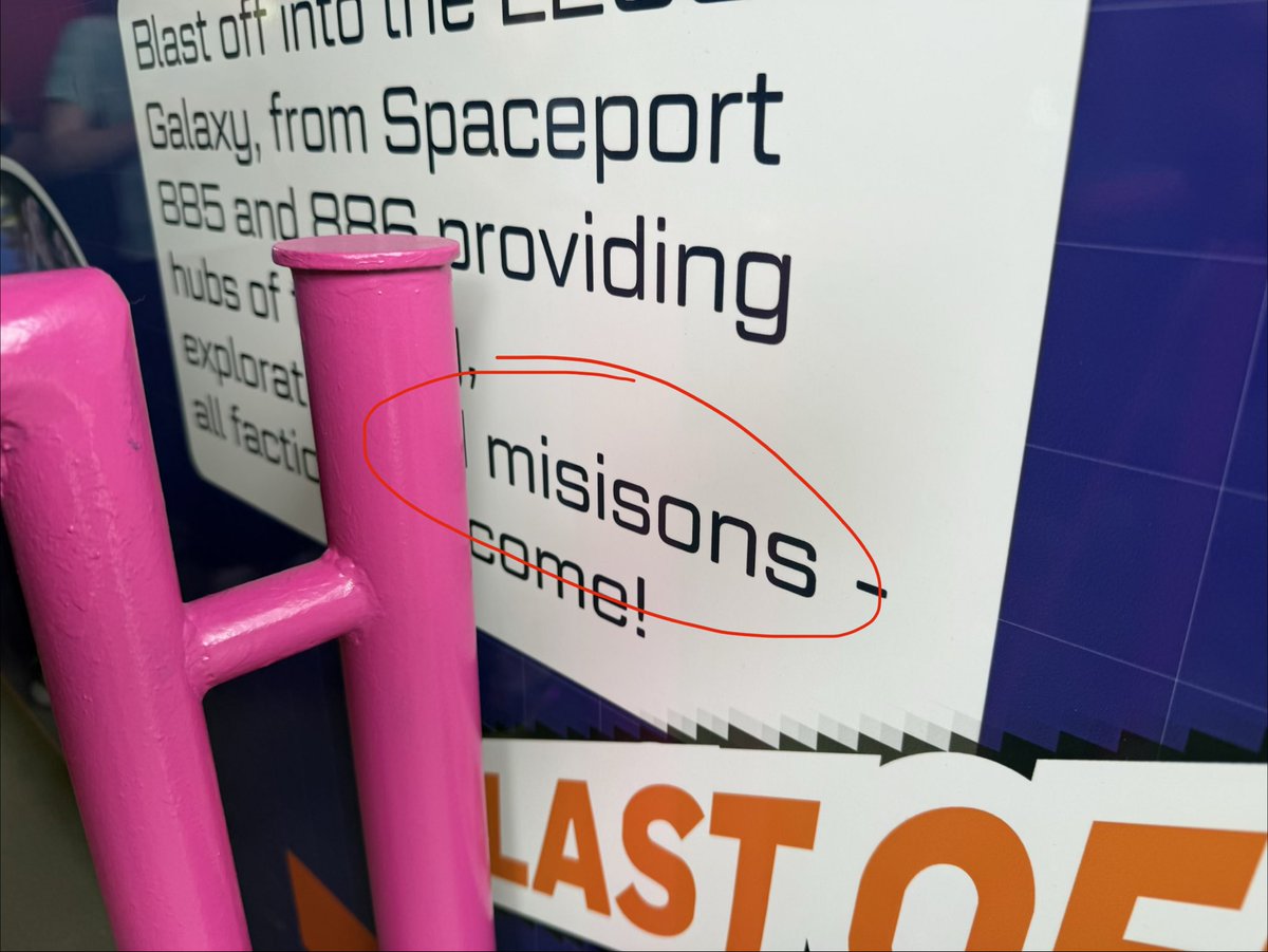 mdsandell's tweet photo. @LEGOLAND_CA there are at least 4 major typos in your new Galacticoaster line signage. Please use spellcheck! https://t.co/VDaMdMc0ZV