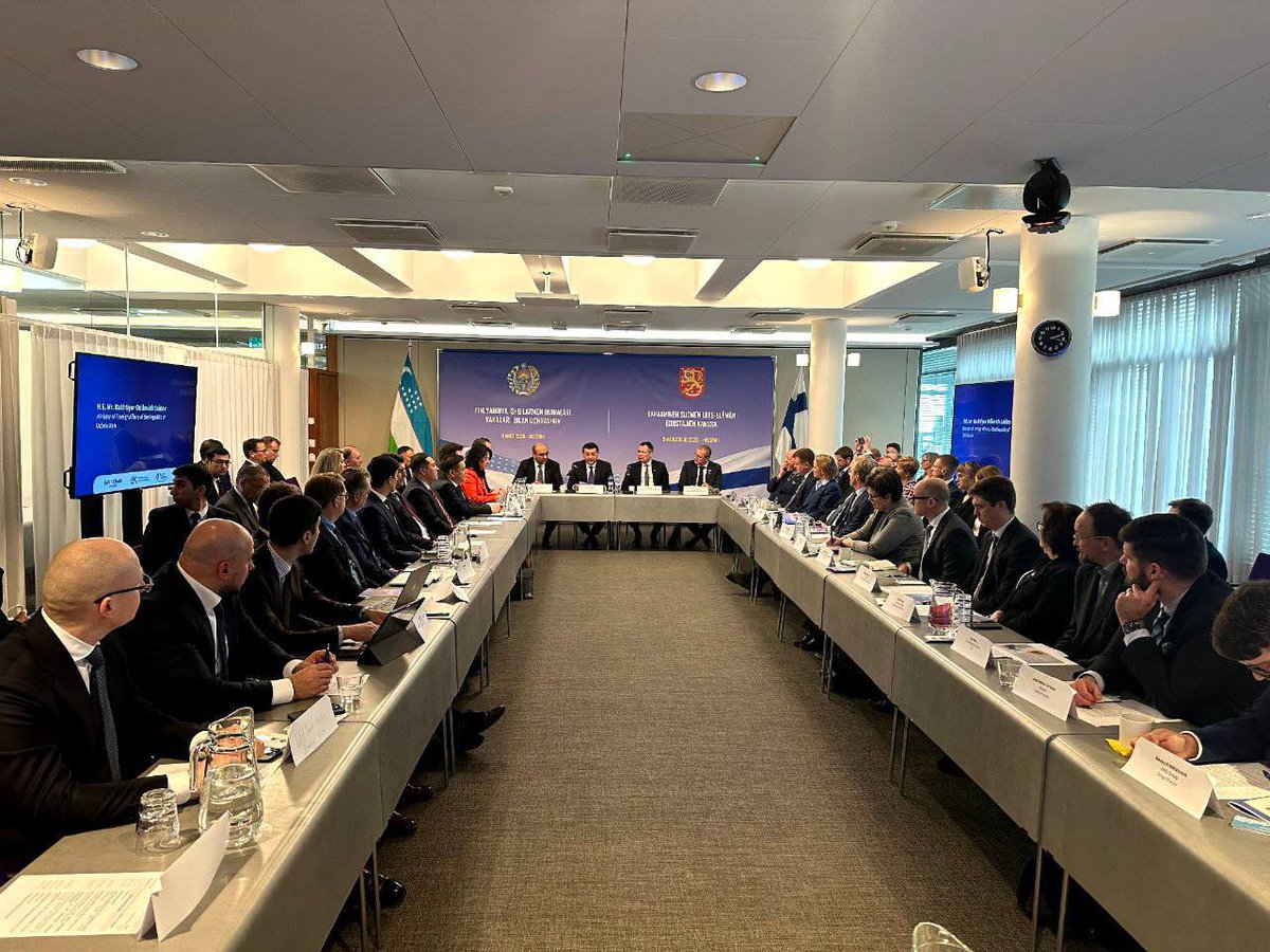 FM_Saidov's tweet image. Today in #Helsinki we held a roundtable with the participation of around 30 Finnish companies, including @Nokia, #Wärtsilä, @EPSE, @EastOffice, @Metso and the Finnish Water Forum. We had a productive exchange with leading Finnish businesses on the further implementation of joint