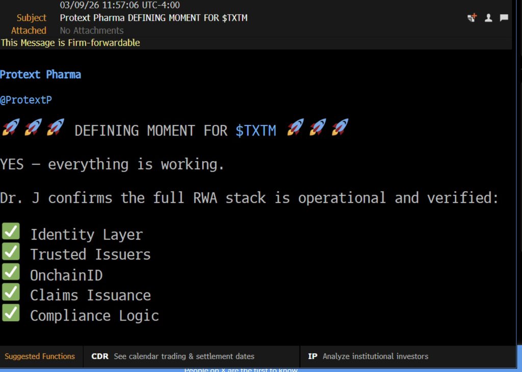 Dr_Jamaloodeen's tweet photo. #TXTM 
$TXTM 

⸻
Bloomberg Terminal:- 

This is institutional visibility, global access, and serious market recognition.

The $TXTM Tribe continues to execute beyond expectations.

We don’t speculate.
We build.
We deliver.

#TXTM #Bloomberg #InstitutionalVisibility #OTCID #Execution