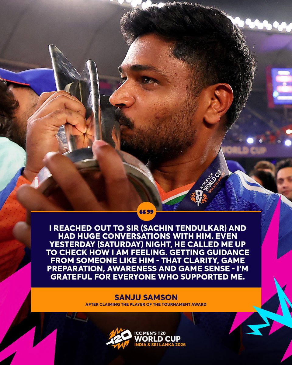 An impeccable turnaround story for Sanju Samson guided by one of India's finest 👌

More 👉 icc-cricket.com/tournaments/me…