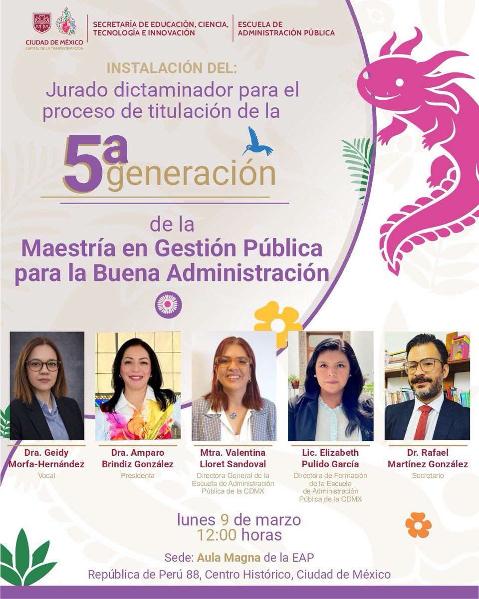 🎓 ¡Acompáñanos en un momento clave para nuestra comunidad académica!

Se llevará a cabo la Instalación del Jurado Dictaminador para el proceso de titulación de la 5ª generación de la Maestría en Gestión Pública para la Buena Administración de la <a href="/eap_cdmxoficial/">EAP de la Ciudad de México</a>