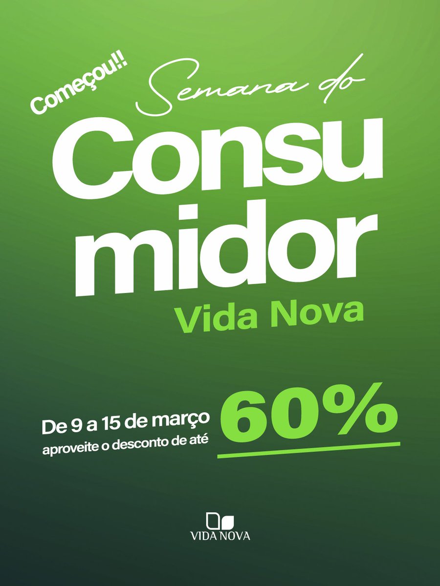 Começou a semana do consumidor para você aproveitar!  De 9 a 15 de março, livros com descontos de até 60%.  Visite vidanova.com.br e clique no banner para conferir a seleção!  Válido até a data indicada ou término dos estoques. #semanadoconsumidor #Edicoesvidanova