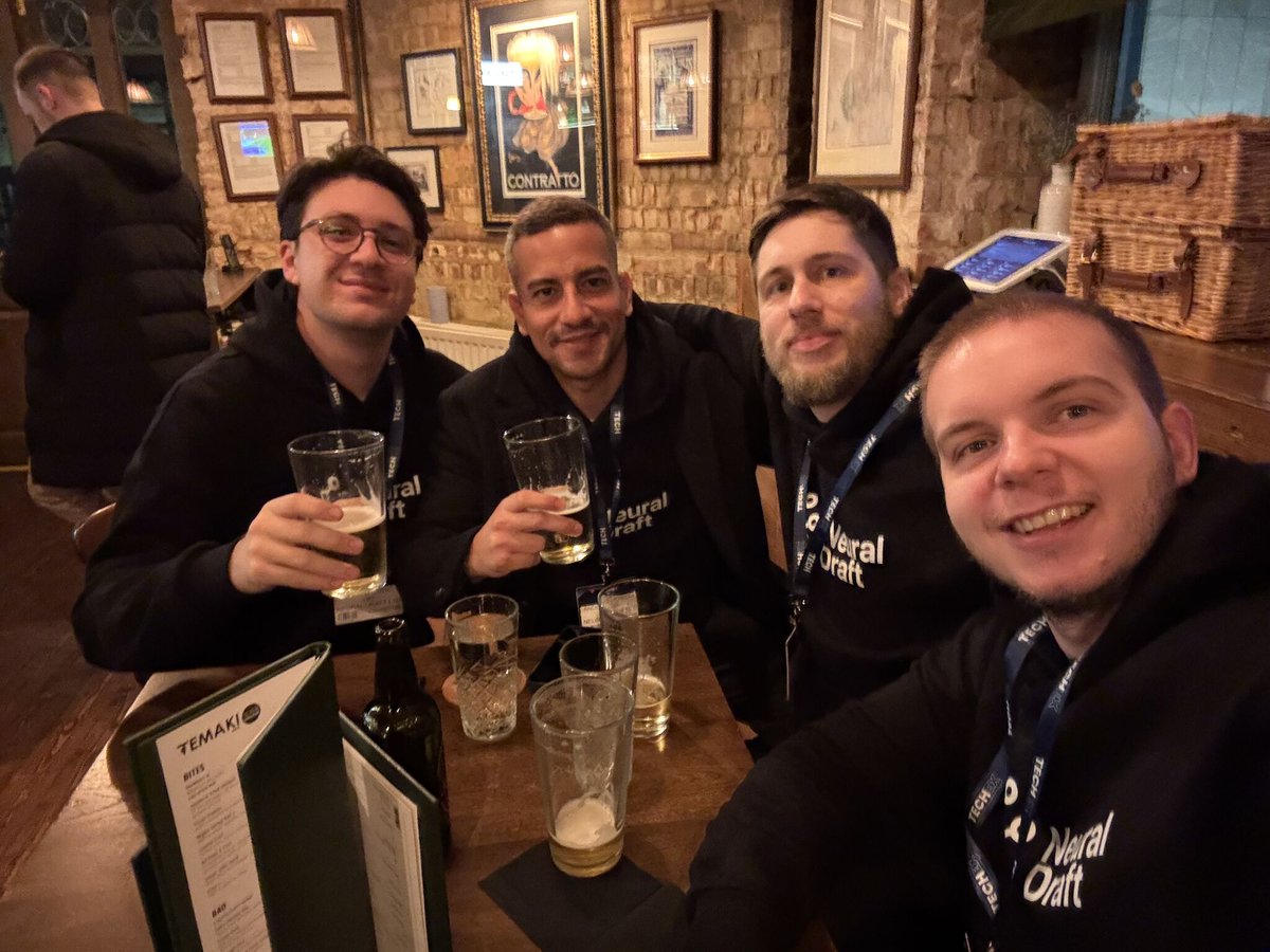 dr_terapeut's tweet photo. Not exactly what I had in mind when I started building https://t.co/rapDFvtCQ9 but honestly this might be the best use case so far.

Ran our @neuraldraft_io  team through it after TechEx London. Beers included.

Not perfect but that's kind of the point, it's early, it's fun, and it works well enough to make people laugh. 😅