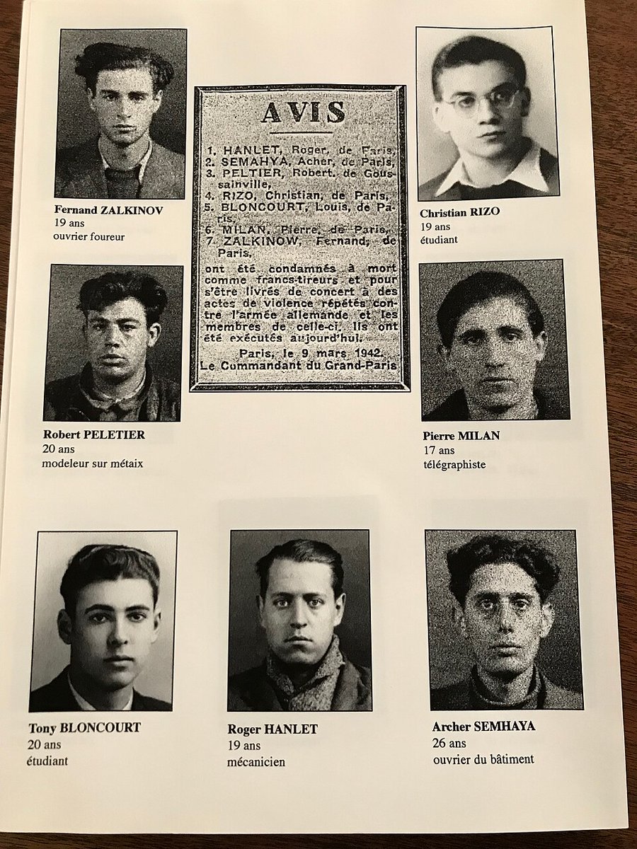 PRCF_74's tweet image. 9 mars 1942 : 7 jeunes communistes des Bataillons de la Jeunesse furent fusillés, par les nazis, au Mont-Valérien. Étudiants ou ouvriers, ils avaient choisi la Résistance et le sacrifice pour la liberté de la France. Ne les oublions jamais.
🚩 🇫🇷 #Résistance #Histoire