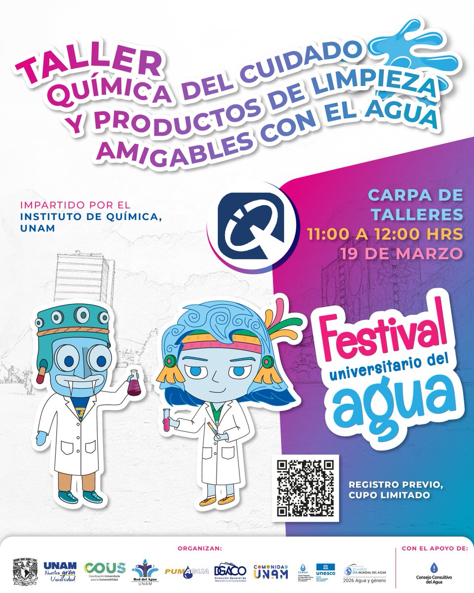 PUMAGUA's tweet image. Conoce lo que hay detrás de tus productos de limpieza en el #Taller "Química del cuidado y productos de limpieza amigables con el agua", impartido por @iquimicaunam.⚛🧪

📆 19 de marzo, 11:00hrs.
📌 Las Islas, #CU
✍ Regístrate en: bit.ly/LimpiezaAmigab…