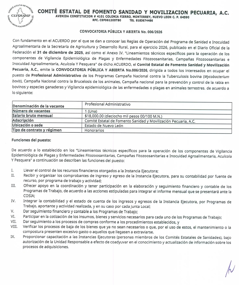 Compartimos Convocatoria Pública y Abierta No.006/2026, dirigida a todos los interesados en ocupar el puesto de Profesional Administrativo en el #CEFOSAMP, misma que podrás consultar la bases en la siguiente liga:

cefosampnl.com/documentos/006…