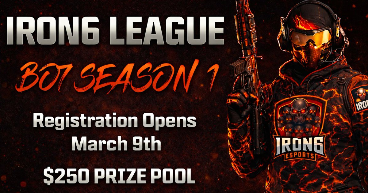 Iron6Esports's tweet photo. IRON 6 LEAGUE SEASON 1 💲(i6L)

We Are A Passionate &amp; Professional League Here To Make You Some Good Times &amp; Money Join Now ❤️

Join Our Discord To Signup👇
https://t.co/33rrJ2fRxX https://t.co/1nONcHP5Cp