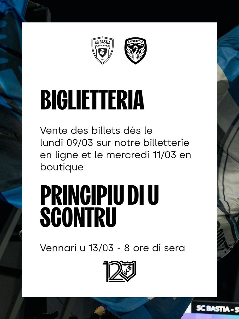 SCBastia's tweet photo. BASTIA 🆚 BOULOGNE
Vennari, u 13 di mardi 📆
8 ore di sera 🕖
Stadiu Armand Cesari 🏟️
Artistu di l’affissu Antò Fils de Pop 🖼️
Forza Bastia ! 🔵⚪️
#scb #scbastia #forzabastia #SCBUSBCO https://t.co/3neEaG6Y8Y
